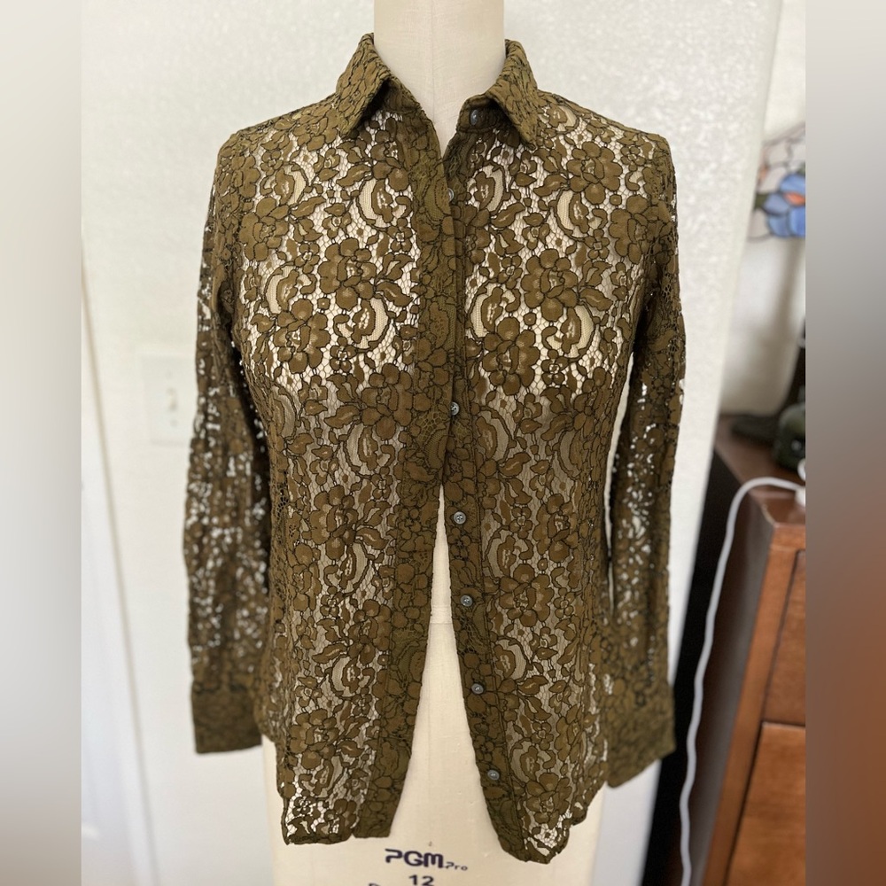 J. Crew Brown Lace Blouse